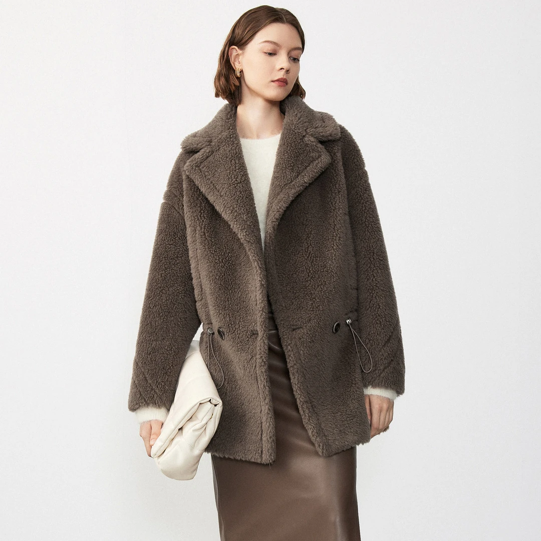 LANCY/朗姿【专柜同款】复古翻领显瘦法式ol风收腰加厚毛毛大衣