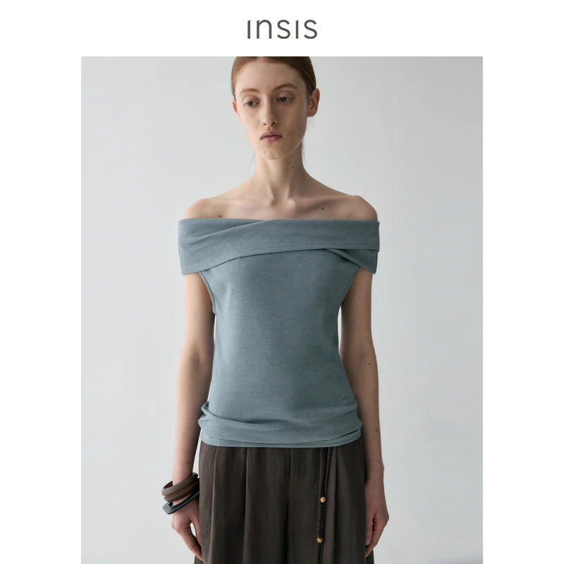 INSISFEMME两穿领扭转一字肩T恤FN25221019