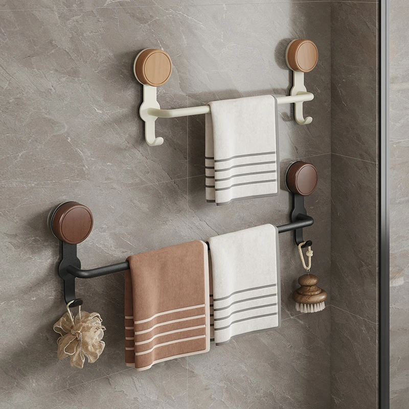中古风实木毛巾架毛巾架子浴室置物架卫生间免打孔毛巾杆拖鞋壁挂