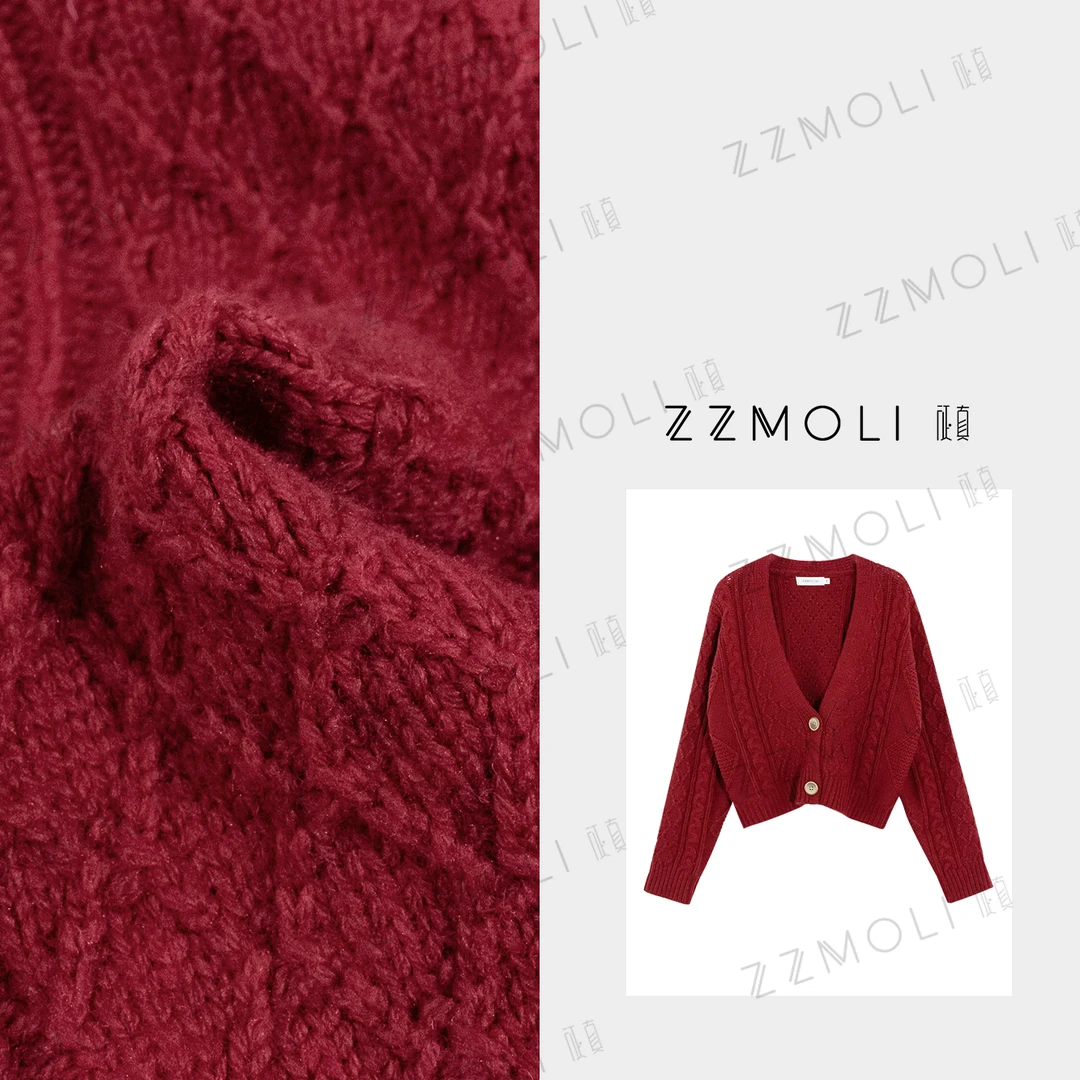ZZMOLI绵羊毛慵懒风麻花针织毛衣女款洋气V领开衫衣服ZBY18156