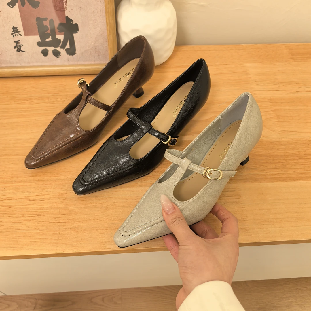 霞哥2 法式小众高级感细跟鞋T字型尖头单鞋奶奶鞋浅口气质