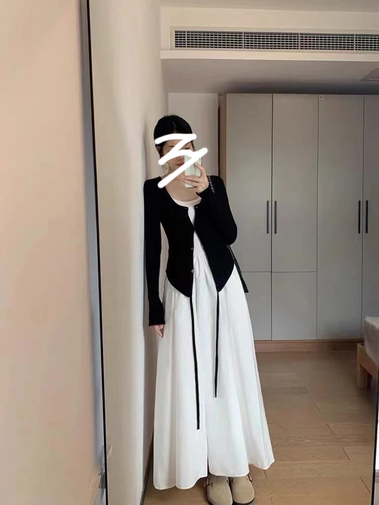 大码女装白色吊带连衣裙女轻奢高级感春季裙子胖mm遮肚显瘦A字裙