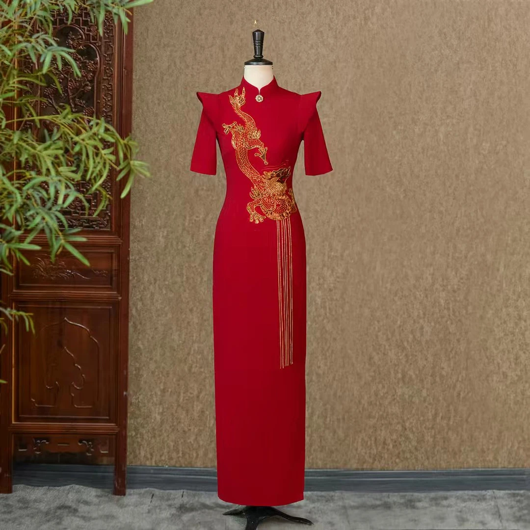 【姚君老师粉丝福利】金鳞映霞- 走秀旗袍走秀中长款连衣裙