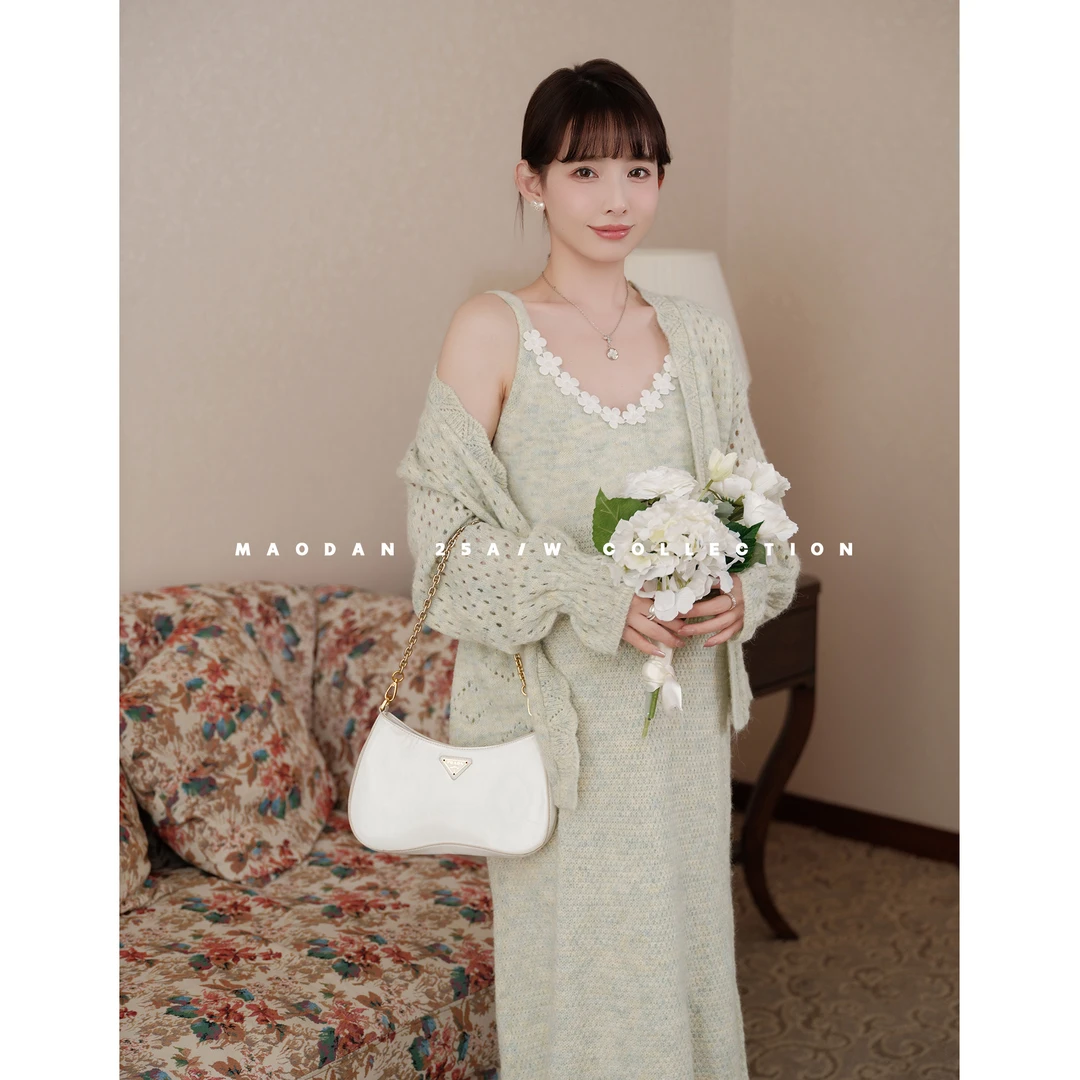 maodan/猫单【淡香茶歇】秋季新品洋气时髦显瘦孕妇连衣裙针织开衫