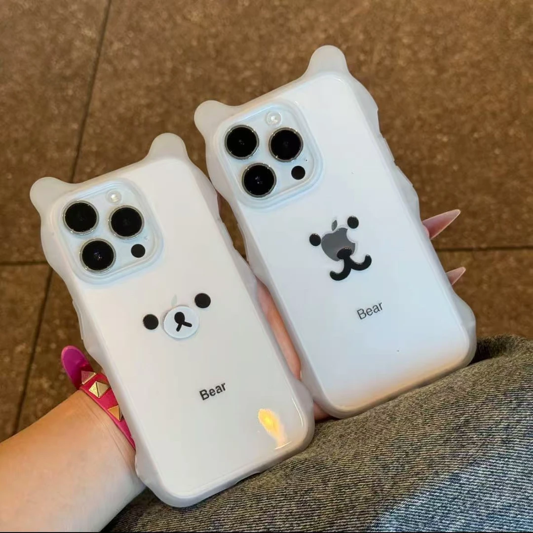 波浪猫耳朵熊兔表情适用苹果16手机壳iPhone15简约14新款1312防摔