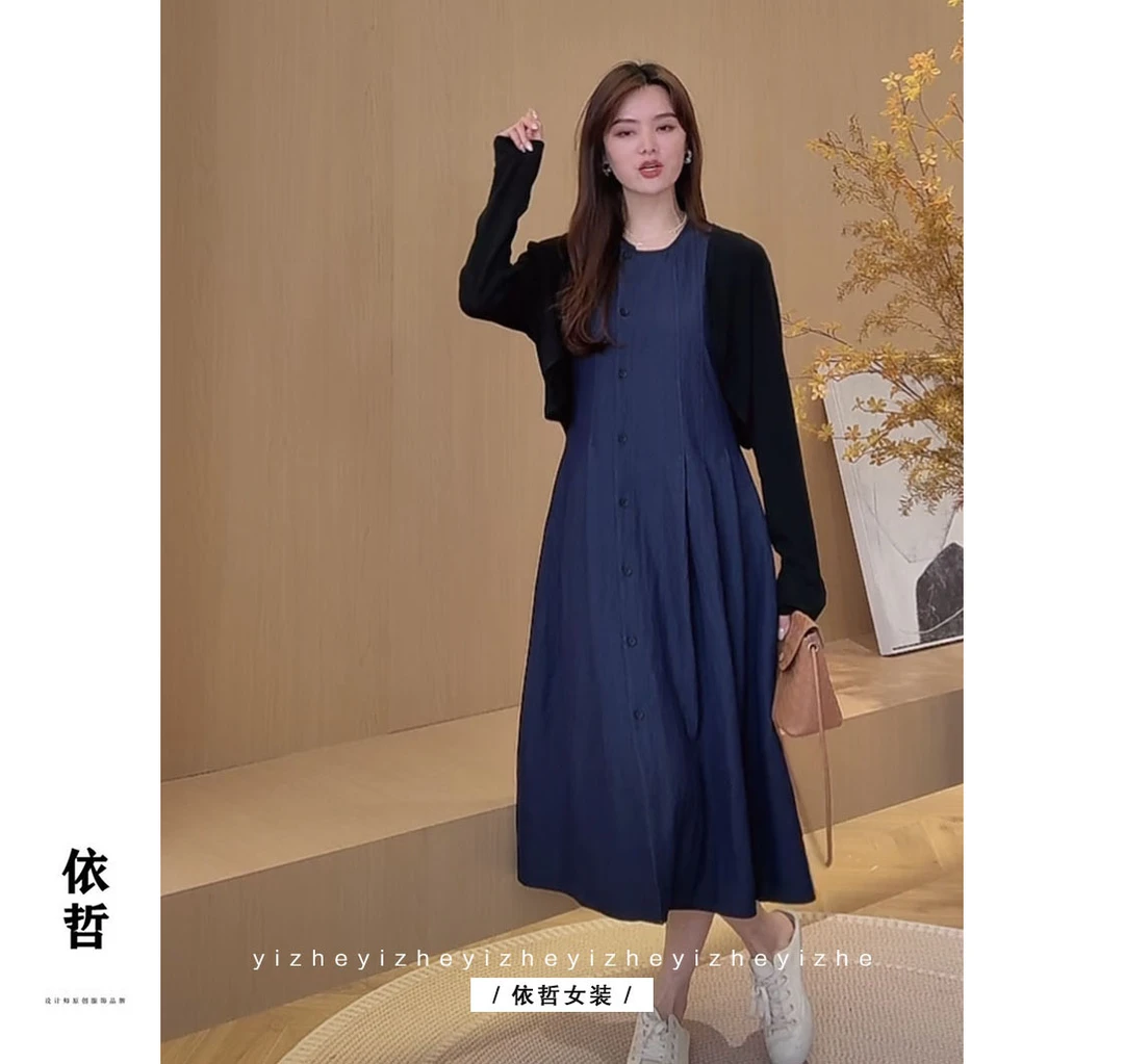 “”软牛仔色连衣裙“”显瘦气质白色夏季复古小众宽松女