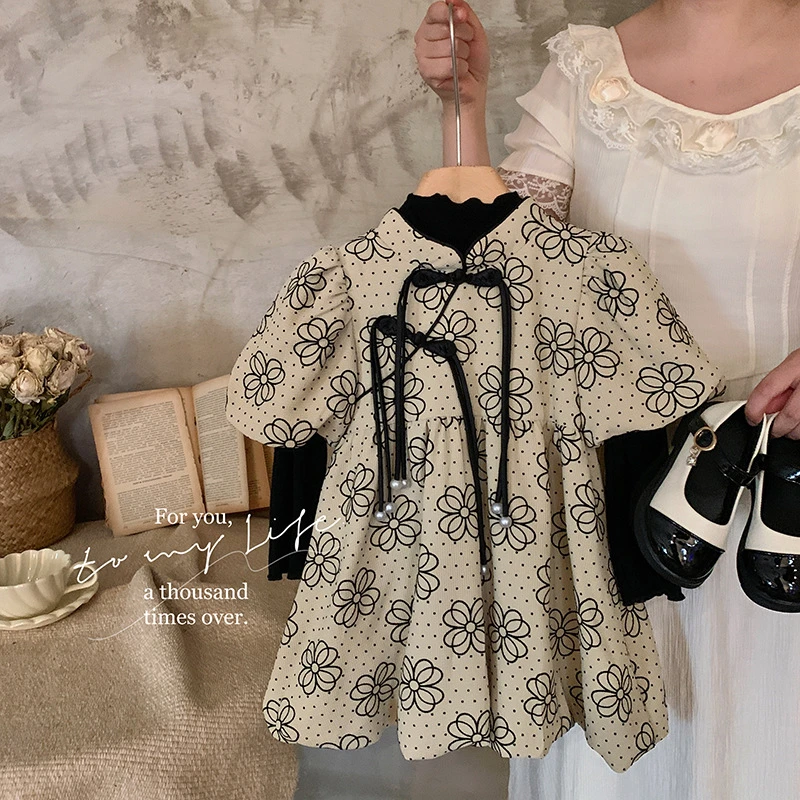 【本妈】“天青色等烟雨”秋季女童打底衫+花朵连衣裙套装YN230706 25