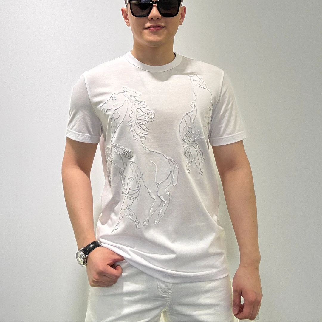 古帝特尼>春夏款清新素雅古风刺绣莫代尔潮流男士圆领短袖SL-6827