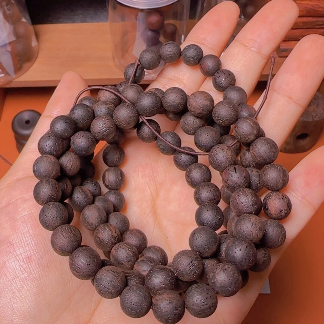 藤类降真香0.8*108多圈圆珠手串紫红油