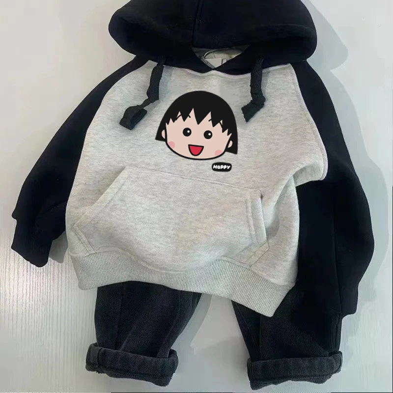 儿童纯棉插肩袖时髦休闲女童卡通洋气潮童连帽卫衣2025秋款加绒