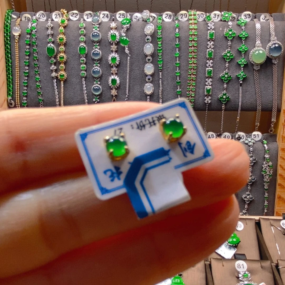 颈饰银S925镶嵌翡翠翡翠耳钉