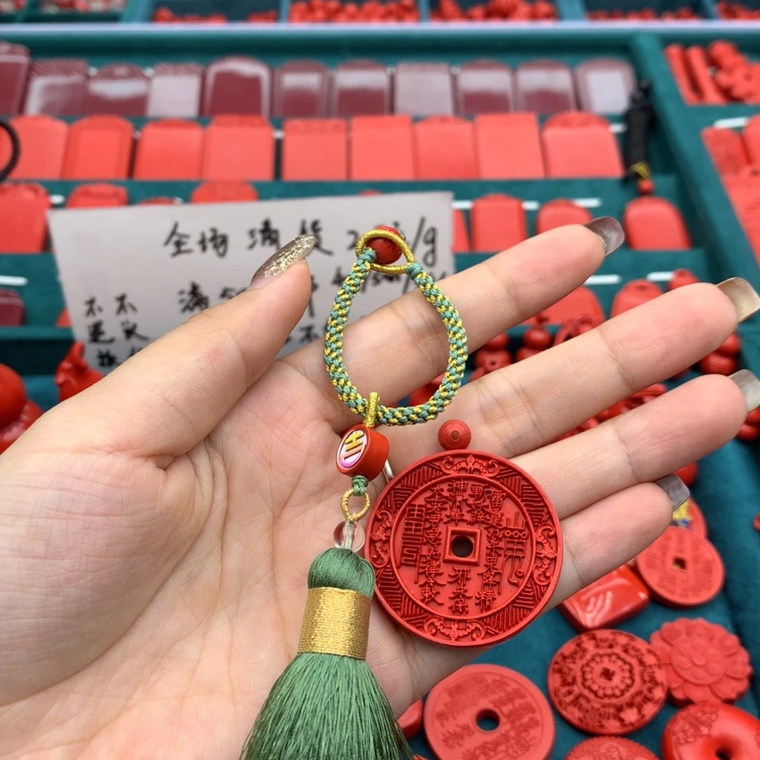 天然辰砂花钱包挂红砂