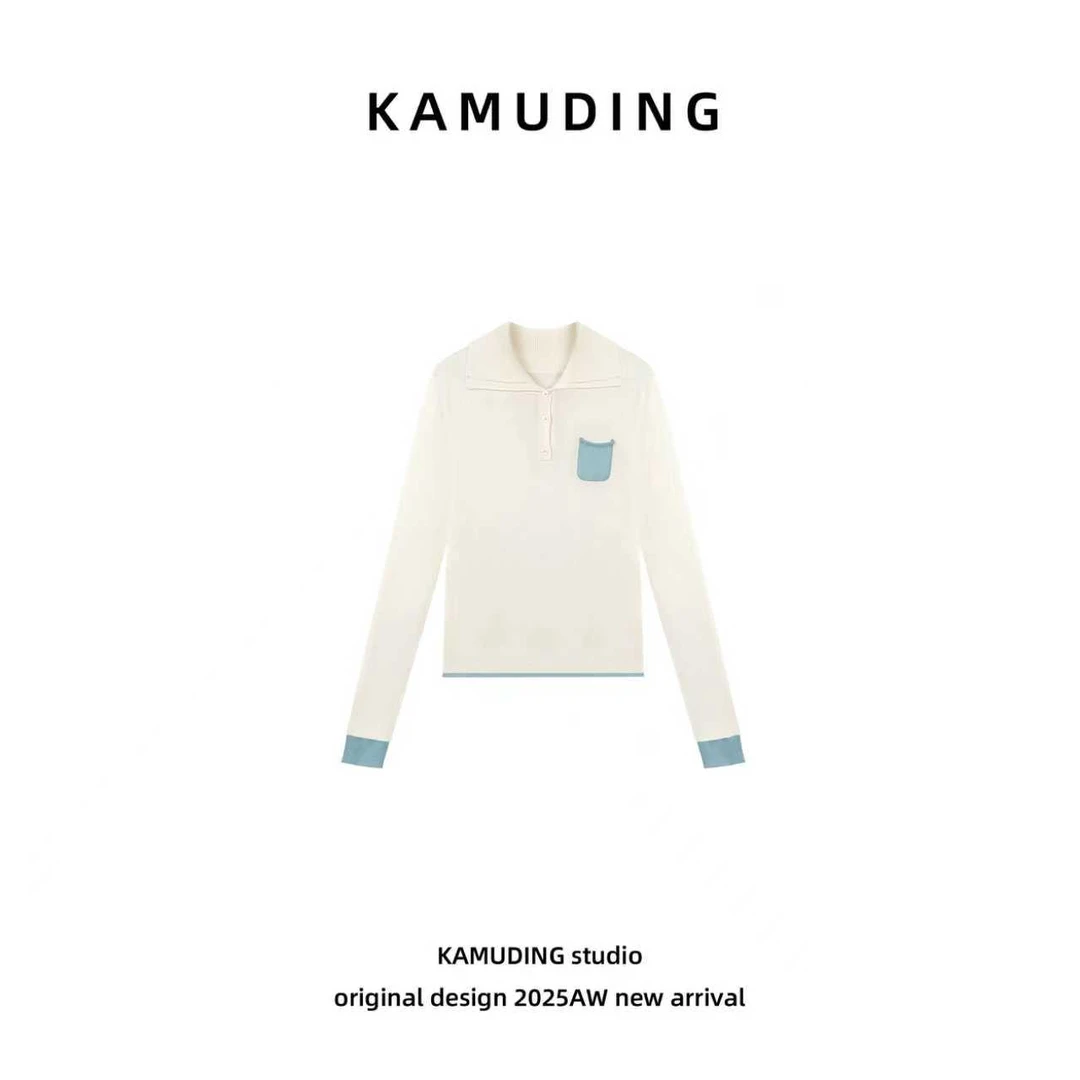 KAMUDING2025新款白色单排扣设计师针织毛衣25128