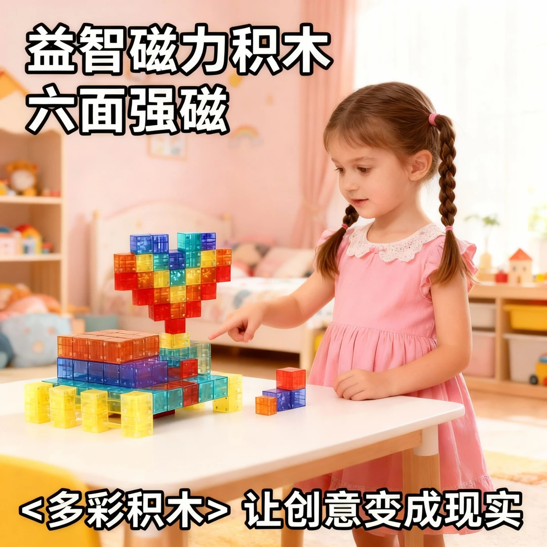 磁力方块积木透明强磁儿童益智百变数学早教启蒙几何性正方体玩具