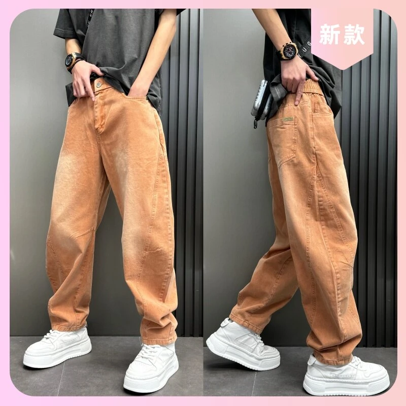 春季中腰复古水洗直筒阔腿2025牛仔裤子男男士直筒宽松阔腿牛仔裤