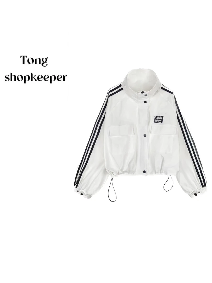 QJ/彤掌柜1681349春季2025新款条纹拼接立领设计冲锋衣外套