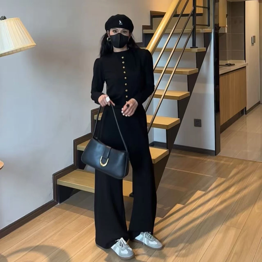 小个子美式慵懒风休闲裤女早秋新款高腰垂感直筒裤微喇长裤