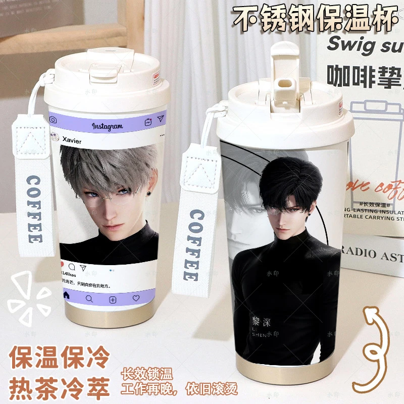 恋与深空沈星回黎深夏以昼茉莉奶白联动保温杯手提通勤双饮喝水杯