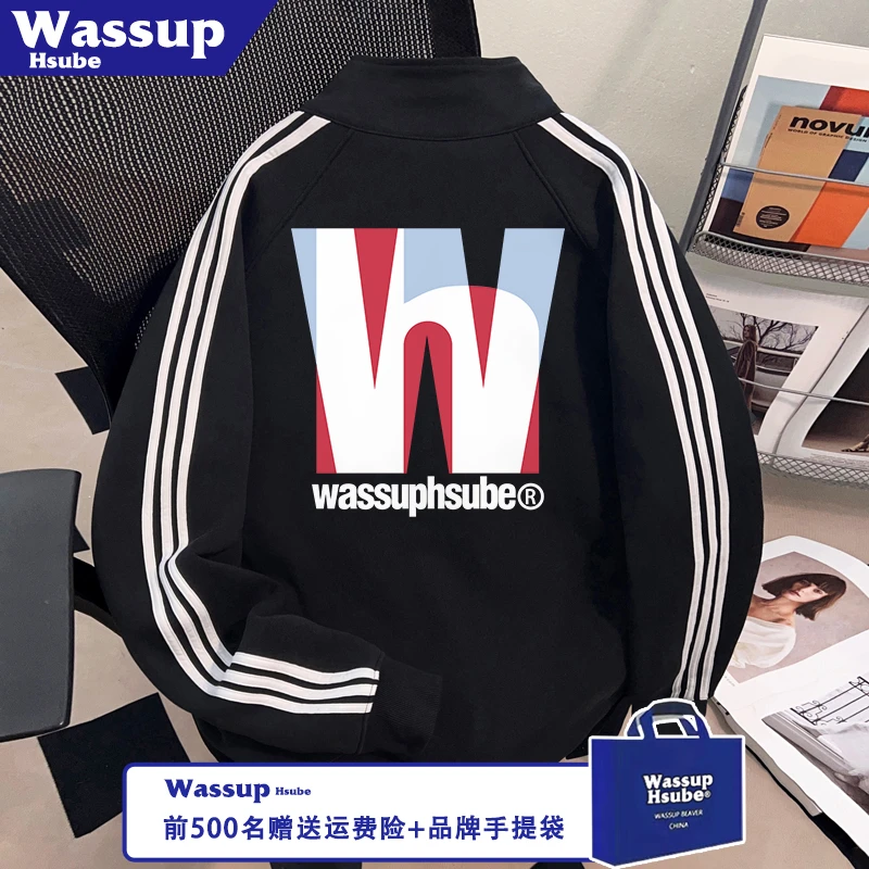 WASSUP HSUBE流行字母印花开衫慵懒感拉链卫衣秋季潮流男女款外套