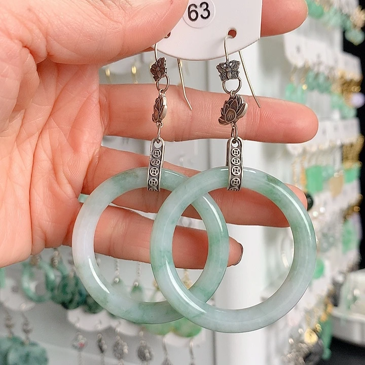 翡翠耳饰银S925镶嵌翡翠