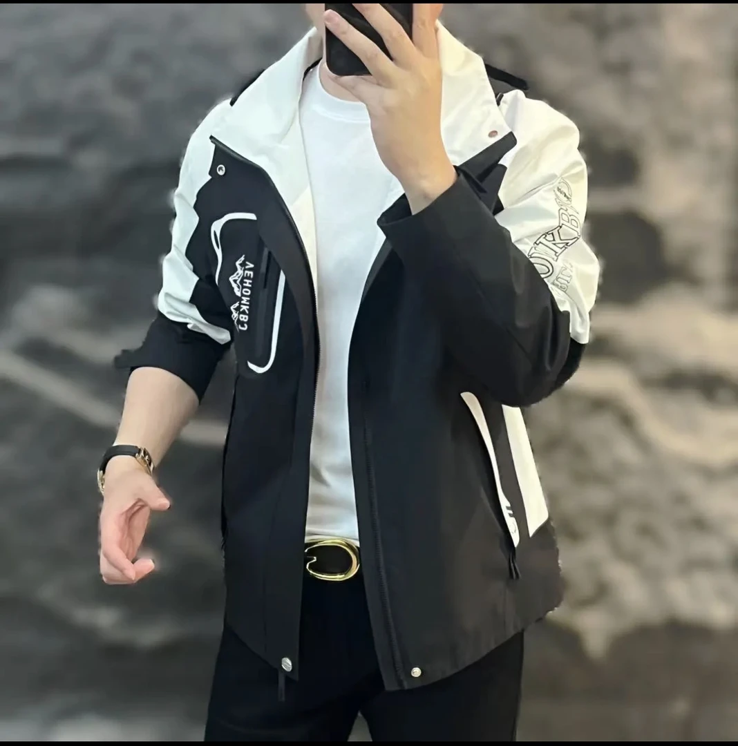 春夏新品欧货轻奢时尚潮流个性男士连帽外套帽子可拆卸