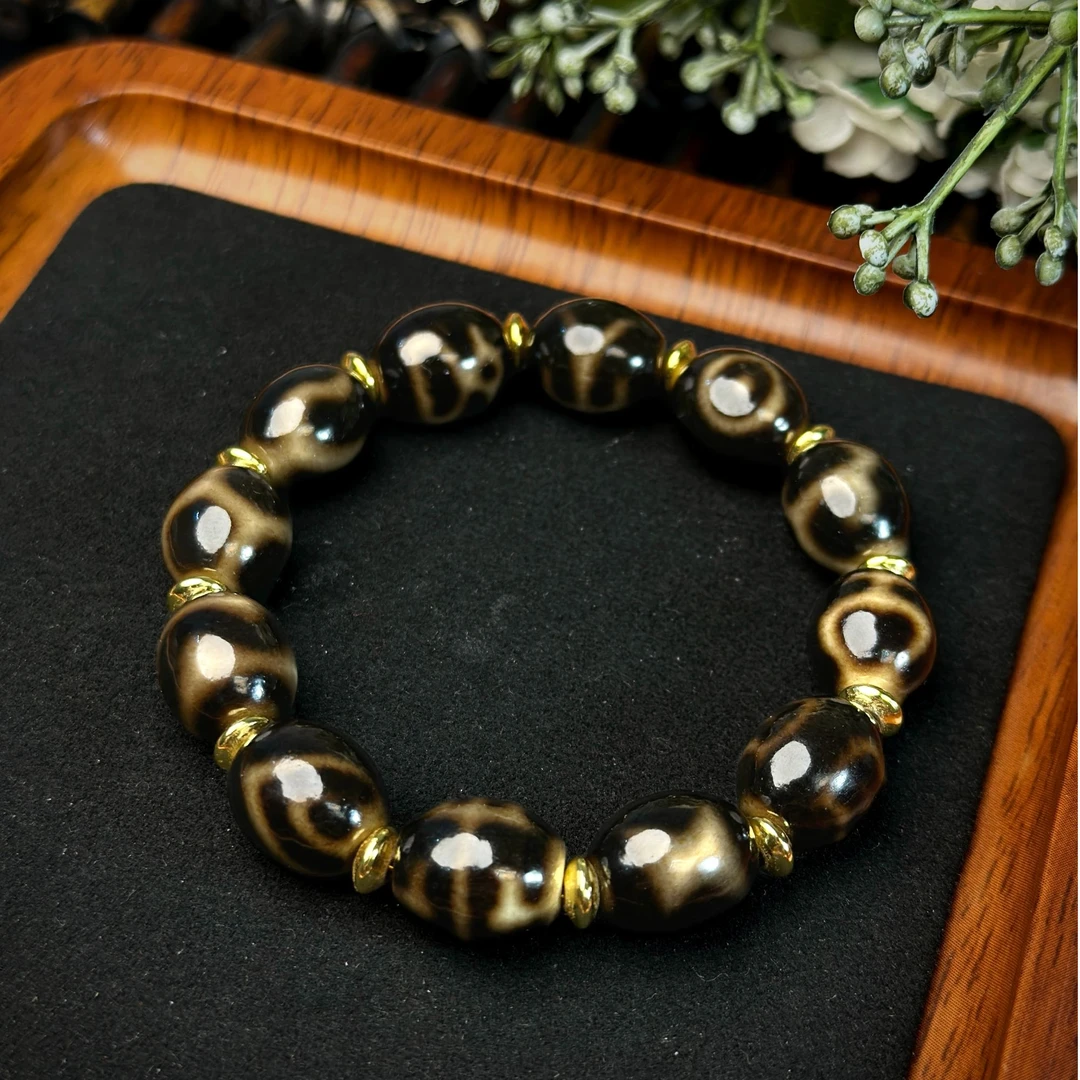 黑金多宝阵手串/达洛器型玛瑙珠串手串/13*12(mm保真)