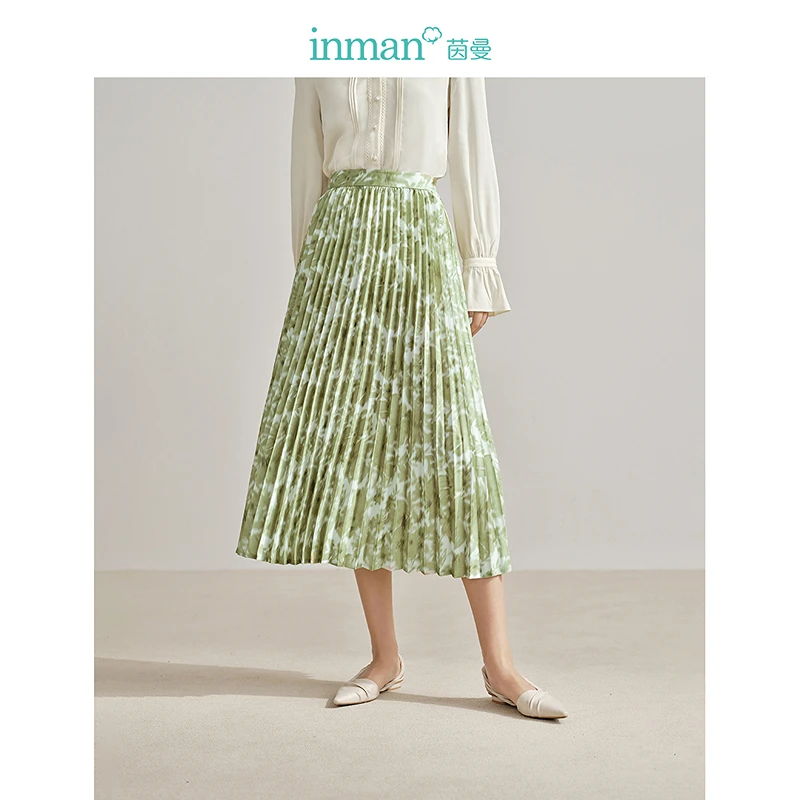 【茵曼女装】茵曼法式晕染印花百褶裙显瘦半身裙18412654