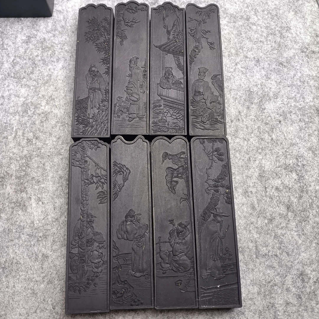 文房四宝自家收存多年歙胡老徽墨7080年代黄山风景首才套墨墨条锭