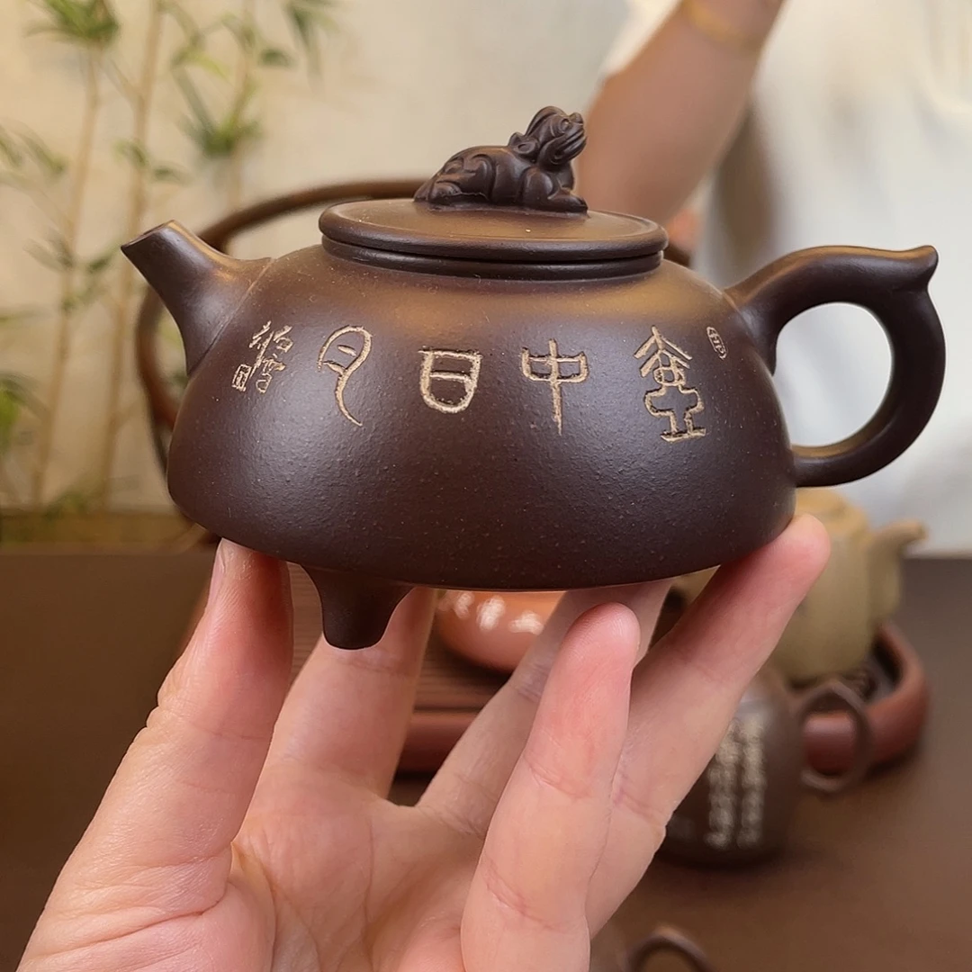 茶壶紫砂紫泥卡白泥三足