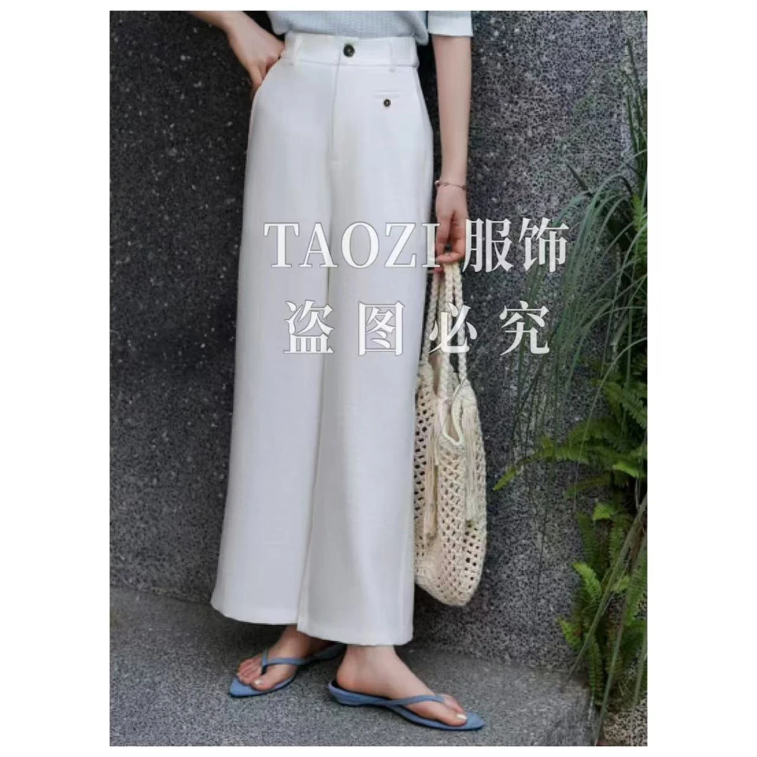 【桃子自制】3256 夏季天丝亚麻窄版直筒休闲九分裤高腰显瘦