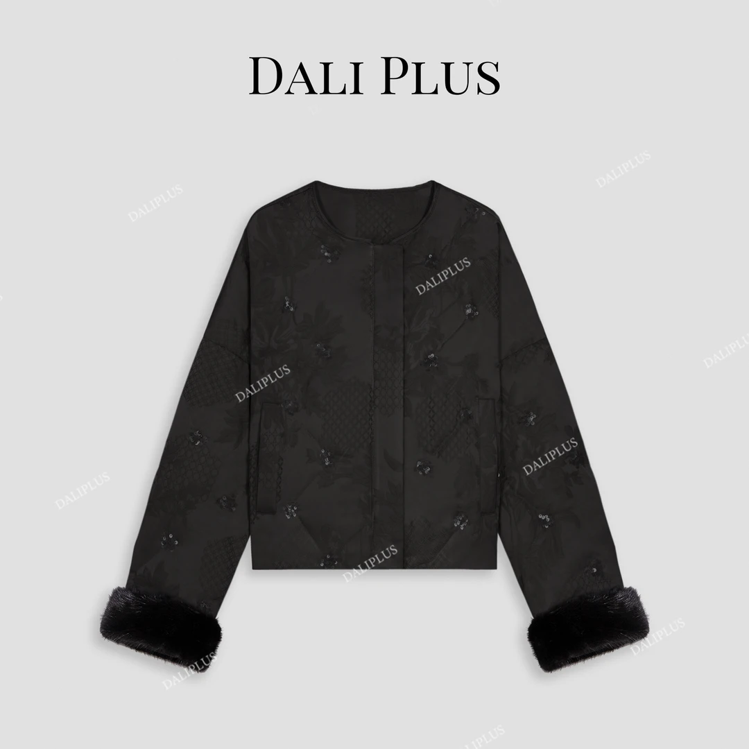 DALI PLUS新中式国风新年穿搭提花亮片水貂毛鹅绒羽绒服-D4YW0386