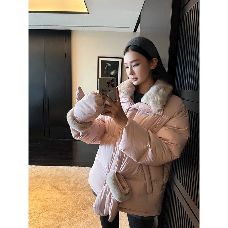 时尚慵懒风大毛领减龄加厚保暖棉服女冬季新款小众宽松百搭面包服
