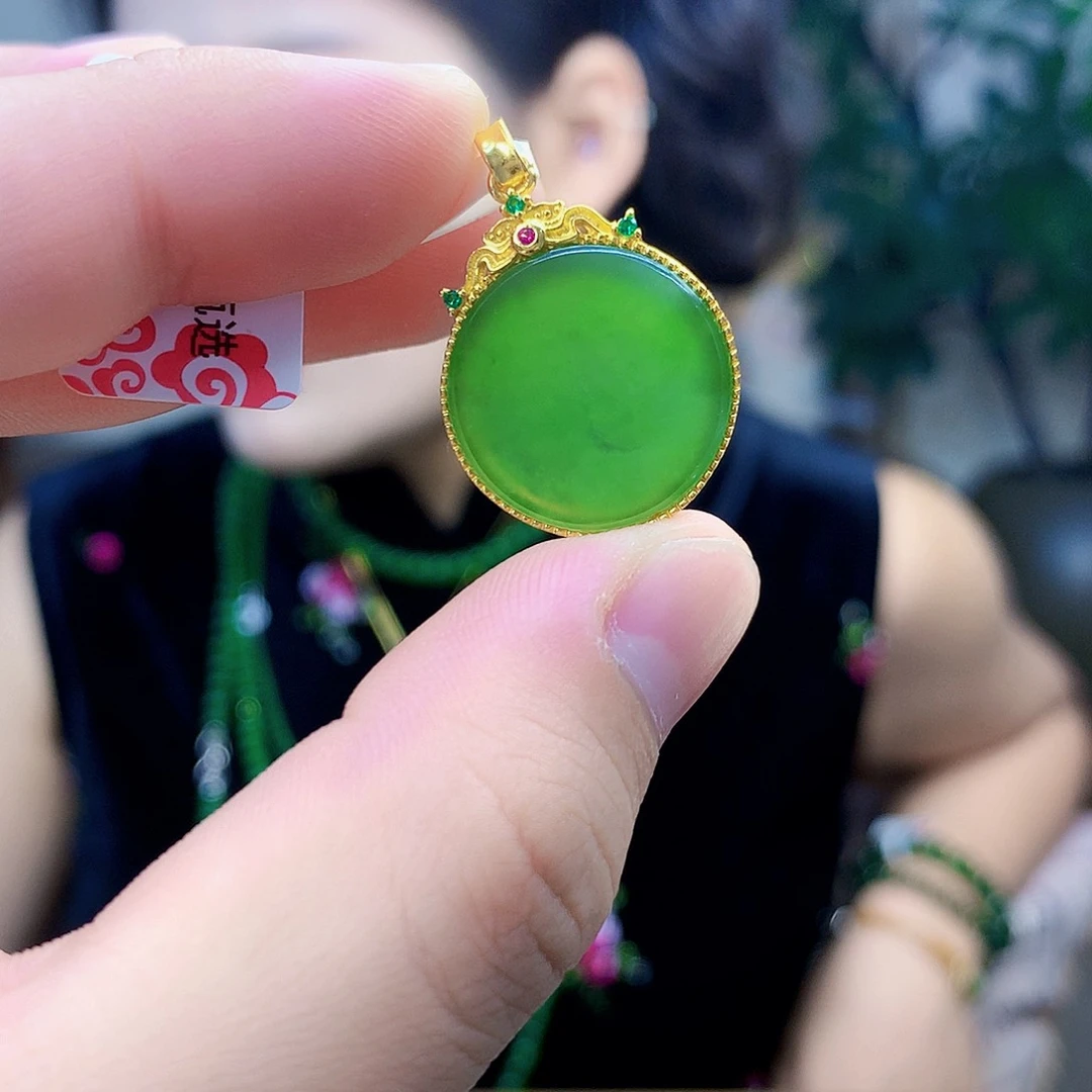 吊坠(不含链)银S925镶嵌和田玉（碧玉）吊坠