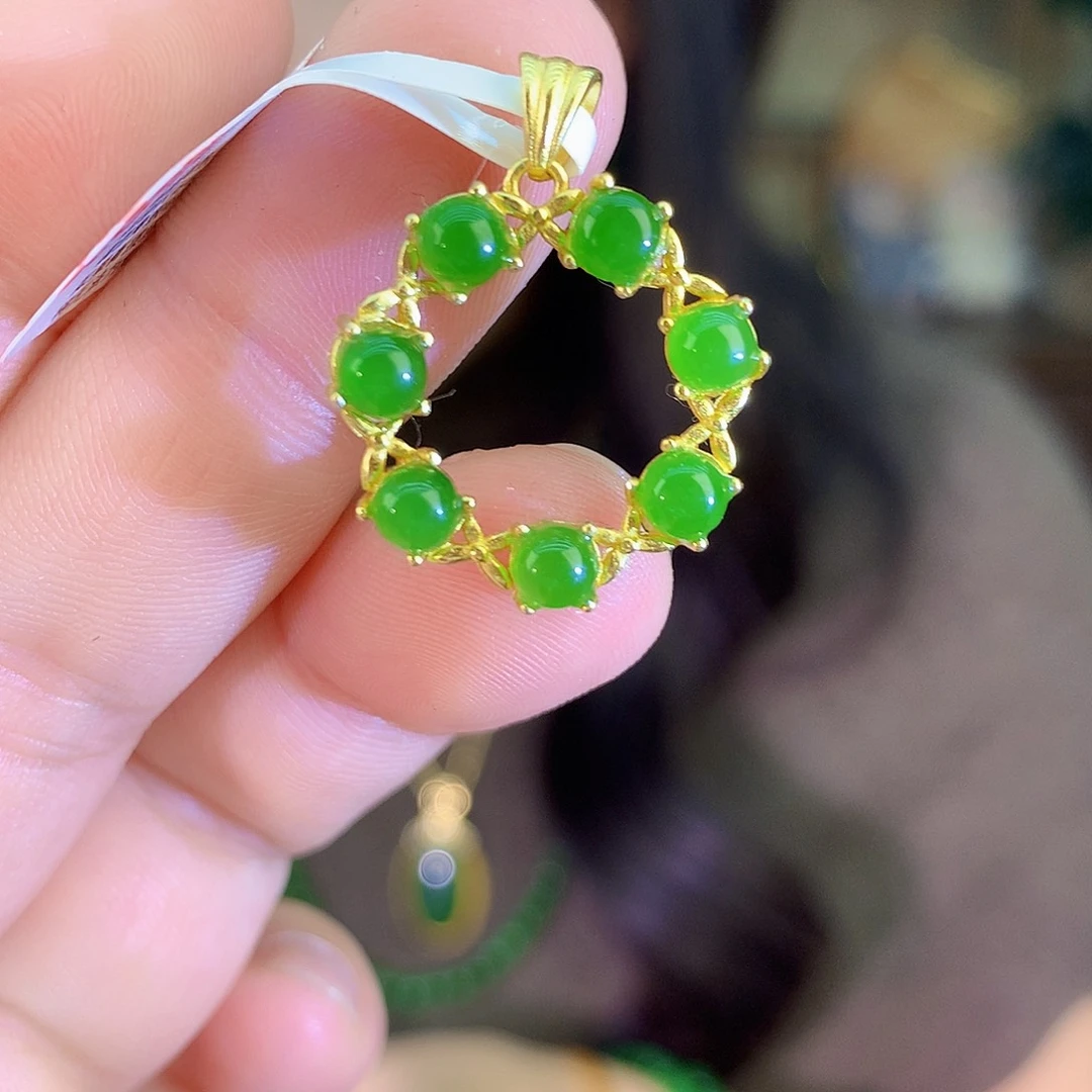 吊坠(不含链)银S925镶嵌和田玉（碧玉）吊坠