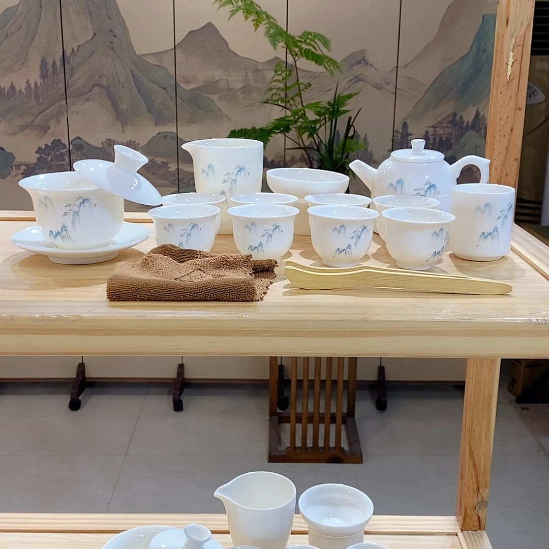 【墨城】羊脂玉瓷高山流水16头