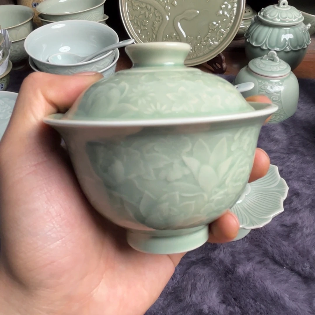 瓷微瑕百花盖碗特价