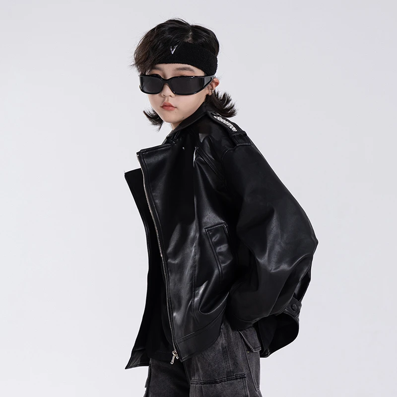 2603006  男童秋装皮衣外套时髦夹克中大童2025款儿童春秋季