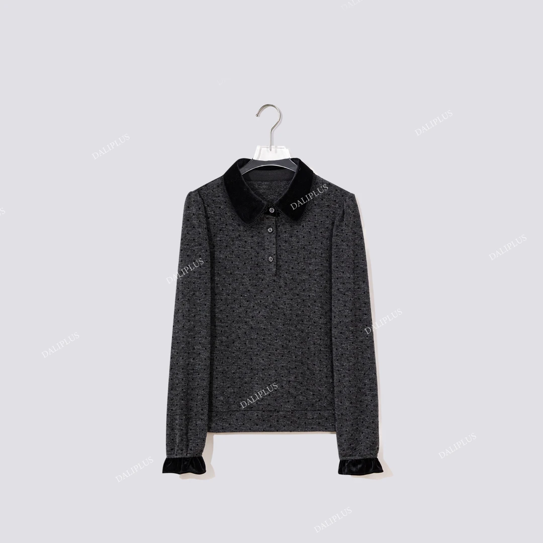 DALI PLUS“复古植绒波点针织”长袖针织上衣-D5MM3152