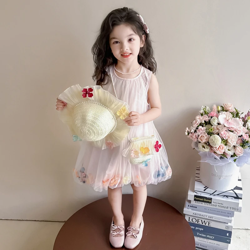女小童夏季连衣裙韩版洋气网纱公主裙子2025新款女宝宝无袖背心裙