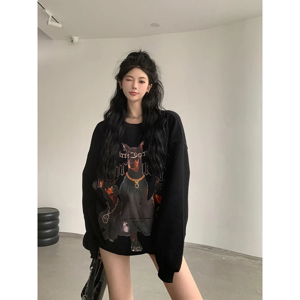 美式无帽卫衣女秋冬2025新款宽松复古潮牌高街oversize上衣外套