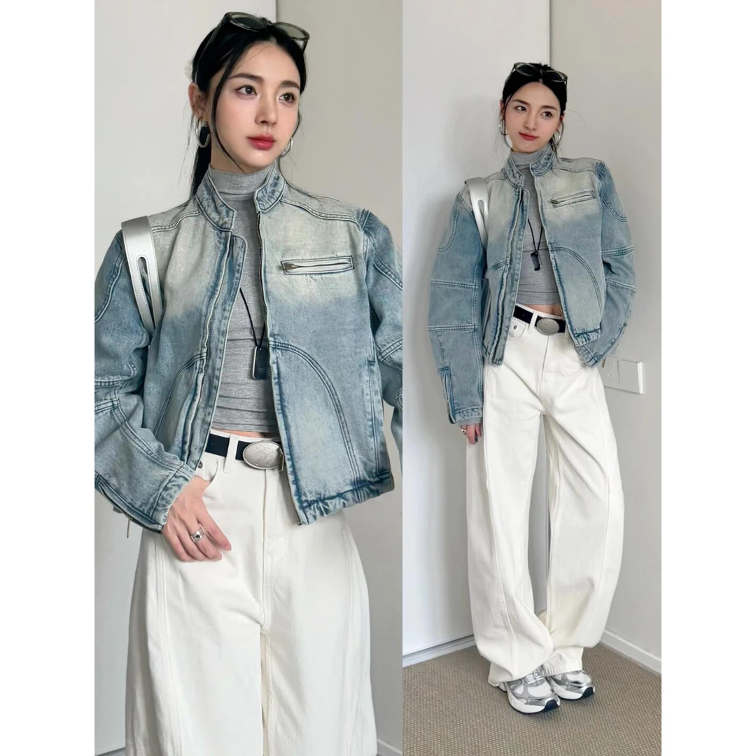 复古水洗做旧牛仔外套女春秋季2025新款高级感休闲百搭夹克牛仔衣