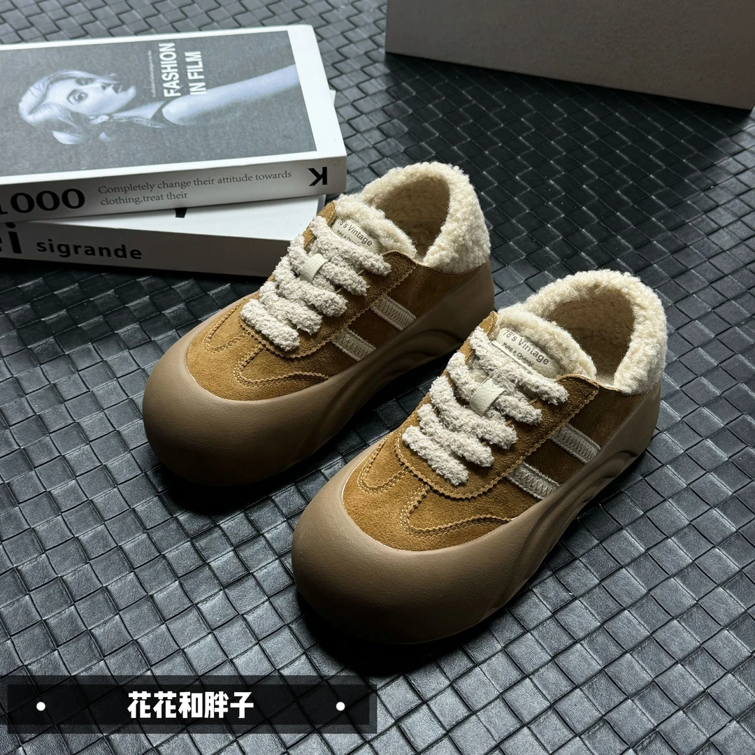 时尚百搭复古厚底网红加低帮子保暖韩版单鞋590-3驼色