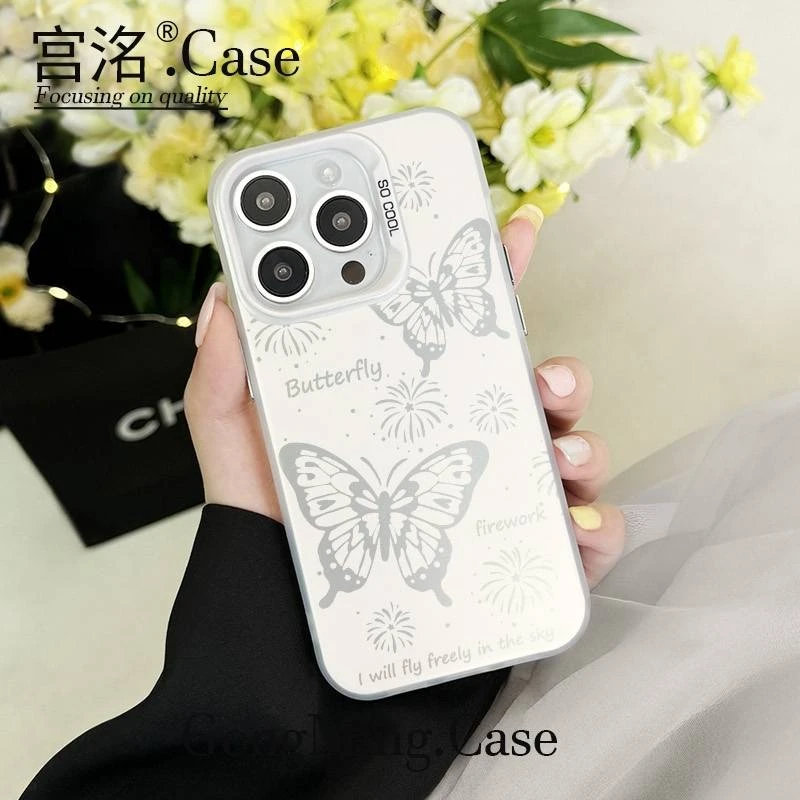烟花蝴蝶彩银壳适用于iPhoneiPhone苹果16手机壳华为oppo小米手机