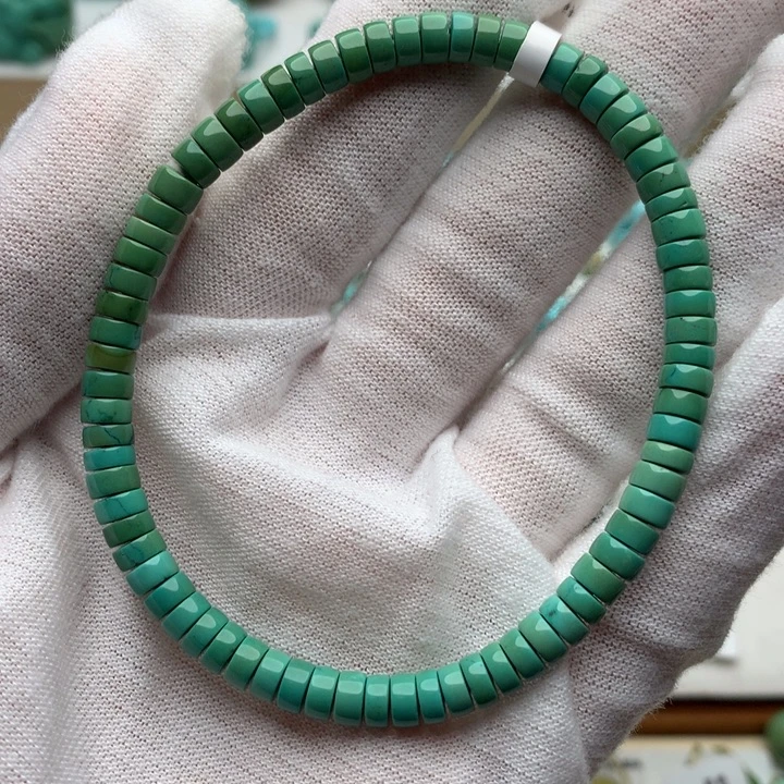 绿松石未镶嵌珠宝奇石菜籽绿精工直切手串5mm