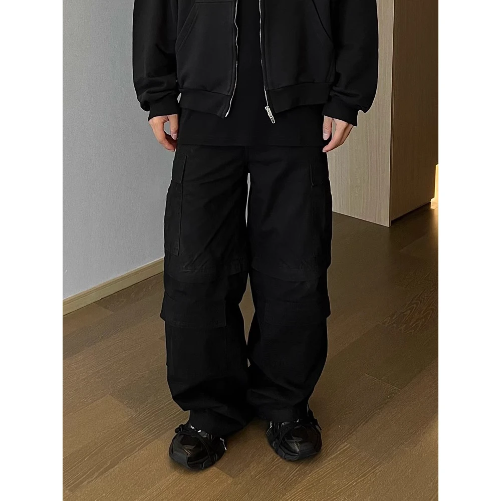 TRIPLE BLACK 嵿级二合一格纹工装裤 多口袋可拆卸直筒阔腿长裤