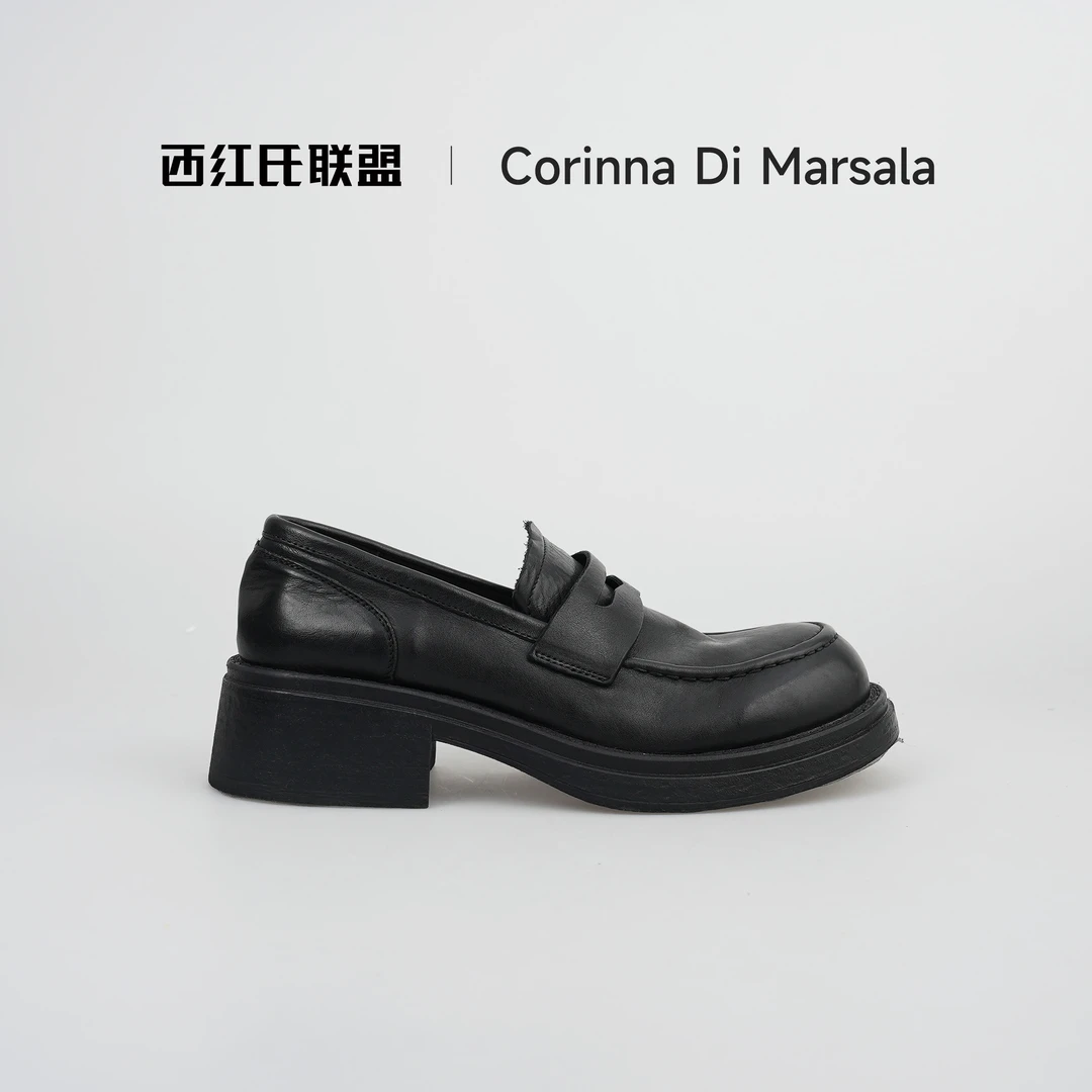 【小马＆大壮】【西红氏联盟】秋季新款一脚蹬马皮休闲乐福鞋跟高5cm