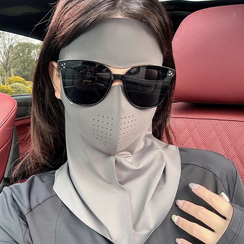 脸基尼防晒面罩女款全脸防护遮阳防紫外线无痕护颈显脸小冰丝口罩