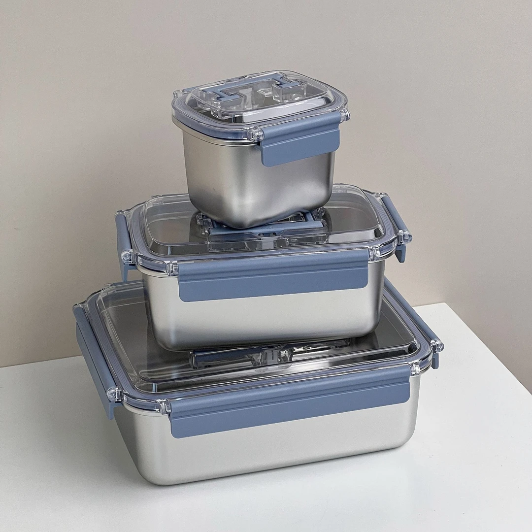 【新款保鲜盒】304钢手提按压扣密封保鲜盒 户外便携收纳