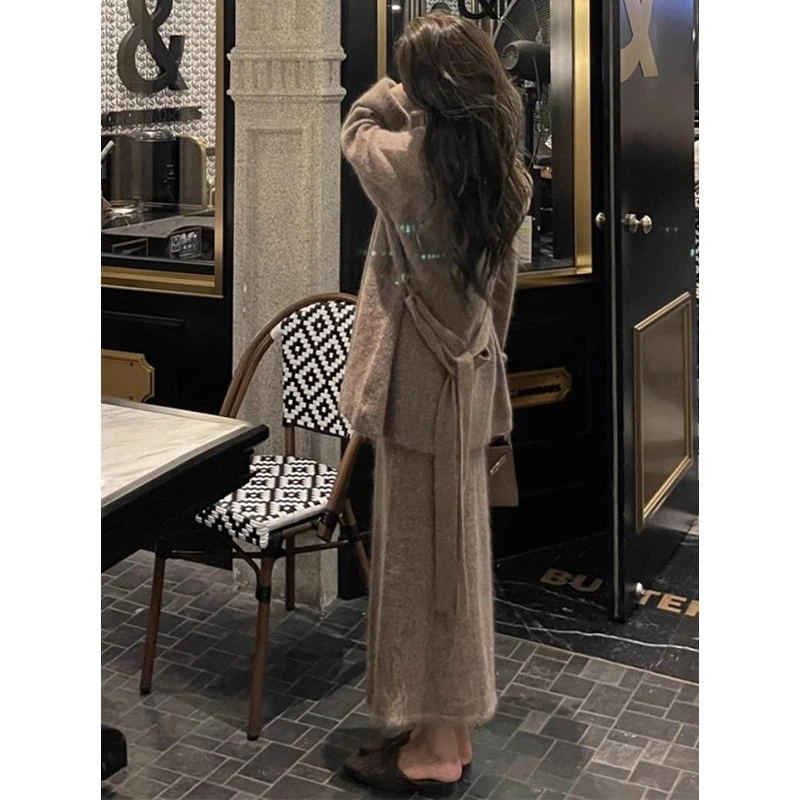 秋装搭配一整套装女时尚针织开衫毛衣外套洋装气质小香风两件套
