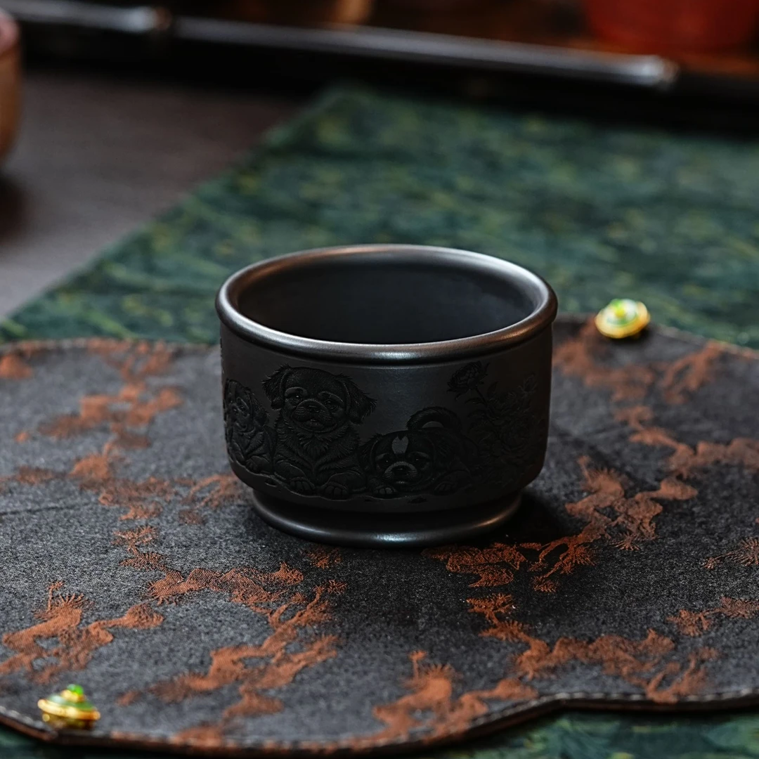 宜兴正宗紫砂石黄三旺杯紫砂杯纯手工全手工茶道隔热精美茶杯茶具